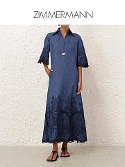 Colestore Zimmermann Coco Embroidered Denim Dress Railway Blue  - 5