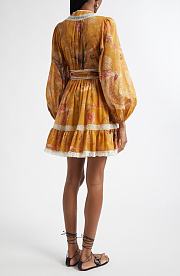 Colestore Zimmermann Ascension Frill Mini Dress Mustard Palm Floral  - 5