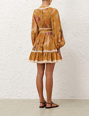 Colestore Zimmermann Ascension Frill Mini Dress Mustard Palm Floral  - 4