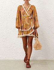 Colestore Zimmermann Ascension Frill Mini Dress Mustard Palm Floral  - 3