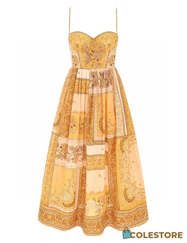 Colestore Zimmermann Lucky Corset Midi Dress Mustard Bandana - 1