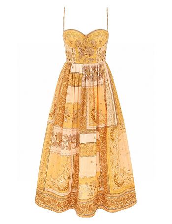 Colestore Zimmermann Lucky Corset Midi Dress Mustard Bandana