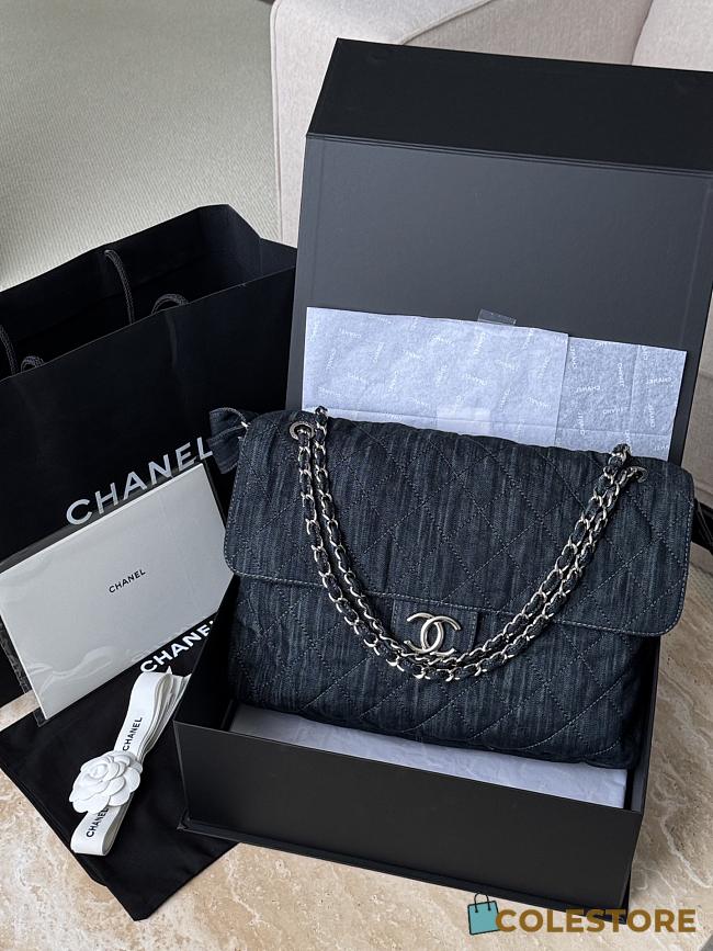 Colestore Chanel Vintage Denim Black Flap Bag 38x27x11.5cm - 1