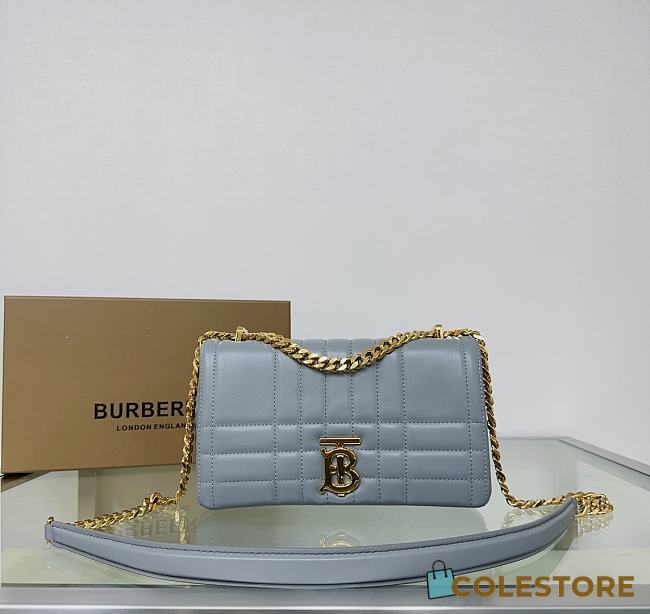 Burberry Small Quilted Lambskin Lola Bag with Chain Strap Dusty Blue 23x6x13cm - 1