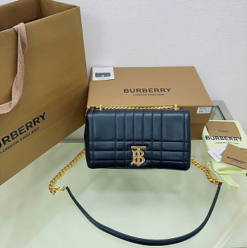 Burberry Small Quilted Lambskin Lola Bag with Chain Strap Black  23x6x13cm