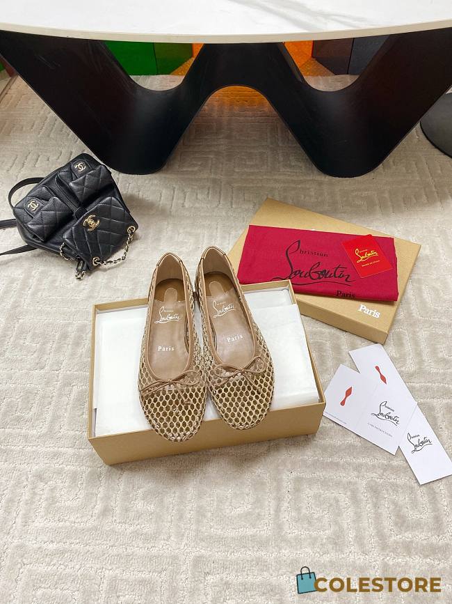Colestore Christian Louboutin Cava Flat Mesh Ballet Flats Beige - 1