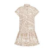 Colestore Dior Short Dress Lightweight White Cotton and Silk Poplin with Beige Plan de Paris Motif - 1