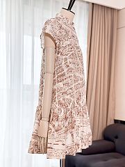 Colestore Dior Short Dress Lightweight White Cotton and Silk Poplin with Beige Plan de Paris Motif - 6