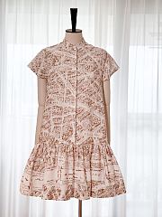 Colestore Dior Short Dress Lightweight White Cotton and Silk Poplin with Beige Plan de Paris Motif - 5