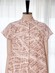 Colestore Dior Short Dress Lightweight White Cotton and Silk Poplin with Beige Plan de Paris Motif - 4