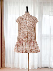 Colestore Dior Short Dress Lightweight White Cotton and Silk Poplin with Beige Plan de Paris Motif - 3