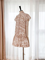 Colestore Dior Short Dress Lightweight White Cotton and Silk Poplin with Beige Plan de Paris Motif - 2
