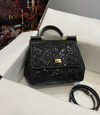 Colestore Dolce & Gabbana Black Sequin Mini Sicily Top Handle Bag 20x16x8cm