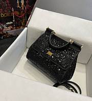 Colestore Dolce & Gabbana Black Sequin Mini Sicily Top Handle Bag 20x16x8cm - 5