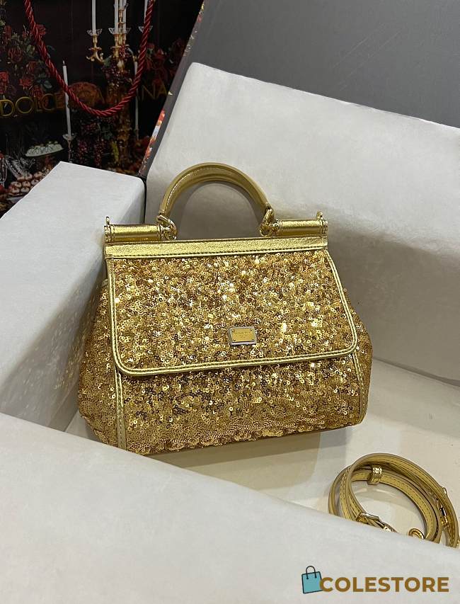 Colestore Dolce & Gabbana Gold Sequin Mini Sicily Top Handle Bag 20x16x8cm - 1
