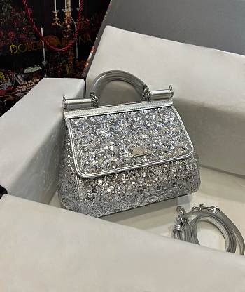 Colestore Dolce & Gabbana Silver Sequin Mini Sicily Top Handle Bag 20x16x8cm