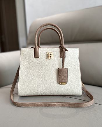 Colestore Burberry Mini Frances Leather Top Handle Bag Bicolor Natural 27 x 11 x 20 cm