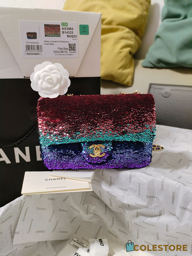 Colestore Chanel 23K Flap Bag – Gradient Sequin with Gold Metal Hardware 21x14x8cm - 1