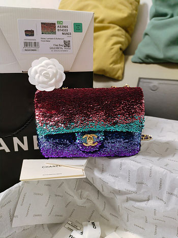 Colestore Chanel 23K Flap Bag – Gradient Sequin with Gold Metal Hardware 21x14x8cm