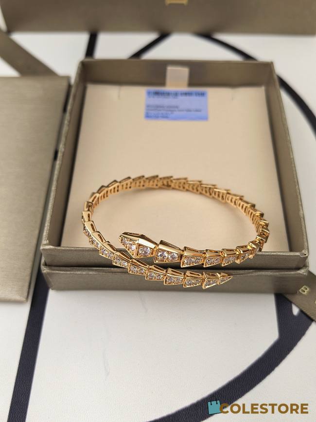 Colestore Bvlgari Double-Coil Snake-Shaped Spring Bracelet with Full Diamonds Rose Gold - 1