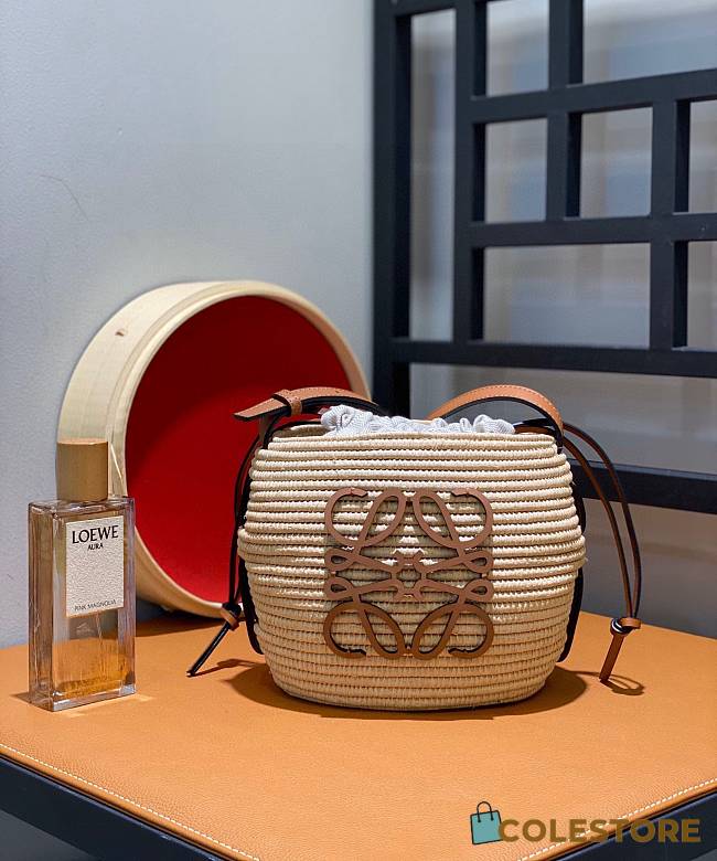 Colestore Loewe Beehive Basket Tote Bag In Raffia And Leather Skin 18x16x12cm - 1