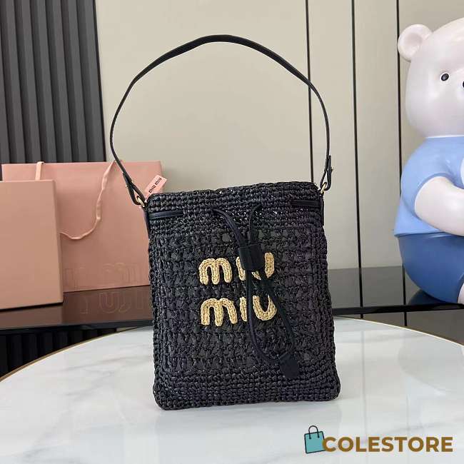 Colestore Miu Miu Woven Logo Drawstring Tote Bag Black 20x23cm - 1