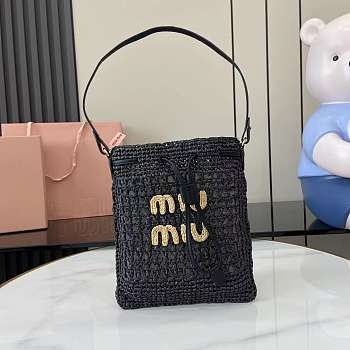 Colestore Miu Miu Woven Logo Drawstring Tote Bag Black 20x23cm