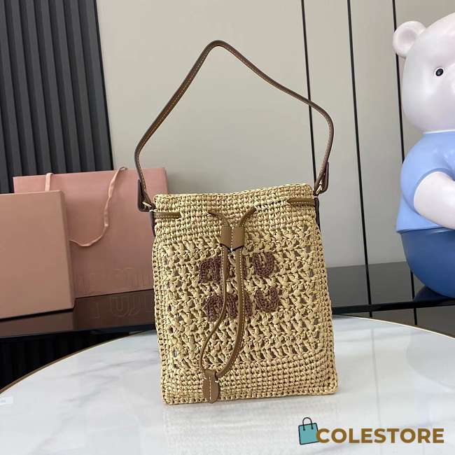 Colestore Miu Miu Woven Logo Drawstring Tote Bag Natural 20x23cm - 1