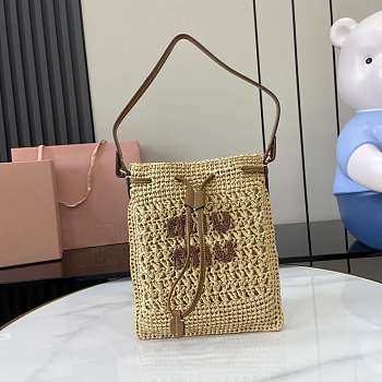 Colestore Miu Miu Woven Logo Drawstring Tote Bag Natural 20x23cm