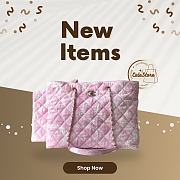 Colestore Chanel Coco Beach Shopping Bag Printed Denim & Gold-Tone Metal Light Pink & White - 1