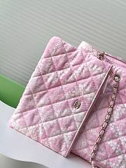 Colestore Chanel Coco Beach Shopping Bag Printed Denim & Gold-Tone Metal Light Pink & White - 2
