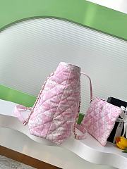 Colestore Chanel Coco Beach Shopping Bag Printed Denim & Gold-Tone Metal Light Pink & White - 3