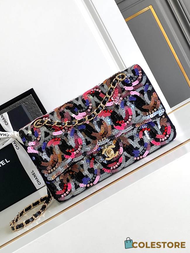 Colestore Chanel Multicolor CC Logo Sequin Flap Bag 15.5x25.5x6.5cm - 1