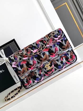 Colestore Chanel Multicolor CC Logo Sequin Flap Bag 15.5x25.5x6.5cm