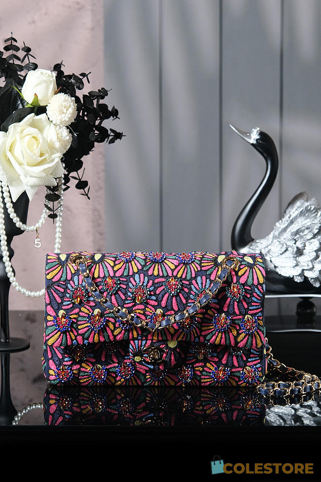 Colestore Chanel 2.55 Mixed Fibers Embroidery and Strass Multicolor Gold-Tone Metal 15.5 x 25.5 x 6.5 cm - 1