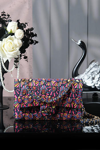 Colestore Chanel 2.55 Mixed Fibers Embroidery and Strass Multicolor Gold-Tone Metal 15.5 x 25.5 x 6.5 cm