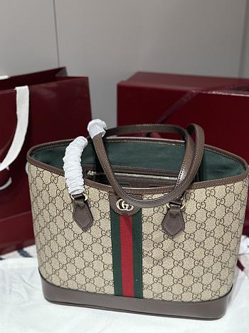 Colestore Gucci Ophidia Medium Tote Bag Beige and Brown 31x24x13cm
