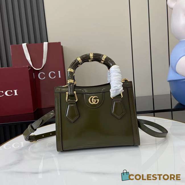 Colestore Gucci Diana Small Tote Bag in Rosso Ancora Forest Green Leather 20x16x10cm - 1