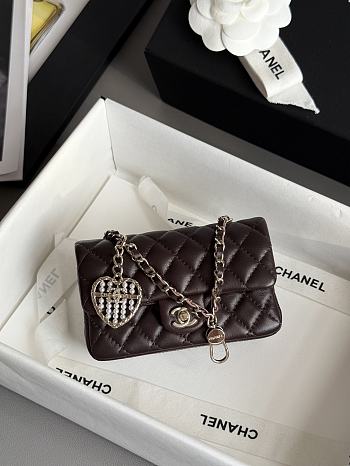 Colestore Chanel 25A Ultra Mini Pearl Heart CF Charm Bag Brown 8x12.5x5cm