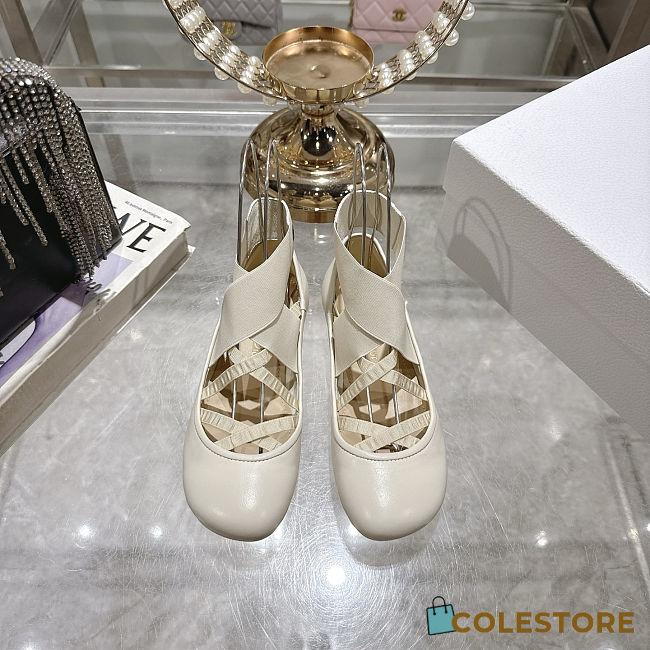 Colestore Dior Shade Ballet Flat White Lambskin and Elastic Straps  - 1