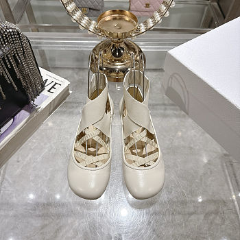 Colestore Dior Shade Ballet Flat White Lambskin and Elastic Straps 