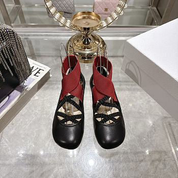 Colestore Dior Shade Ballet Flat Black Satin with Red and Black Elastic Straps