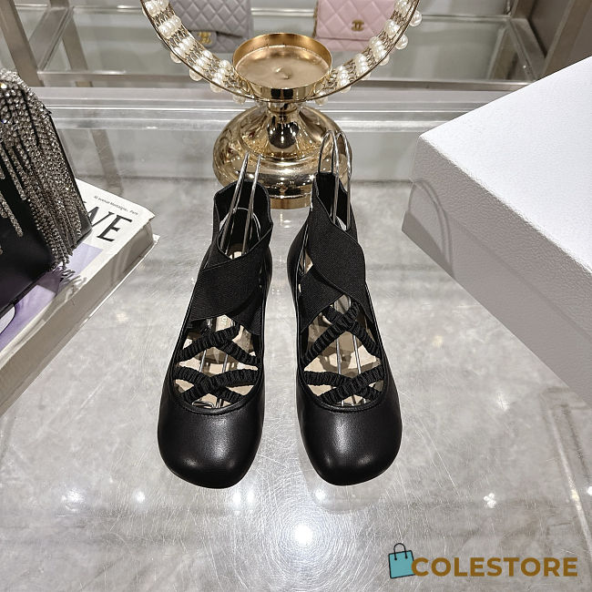 Colestore Dior Shade Ballet Flat Black Satin and Elastic Straps - 1