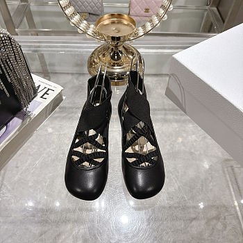 Colestore Dior Shade Ballet Flat Black Satin and Elastic Straps