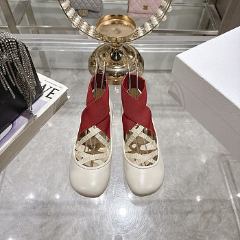 Colestore Dior Shade Ballet Flat White Satin with Red and Elastic Straps