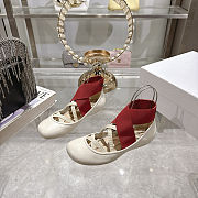 Colestore Dior Shade Ballet Flat White Satin with Red and Elastic Straps - 4