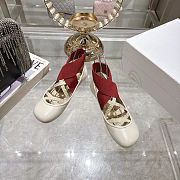 Colestore Dior Shade Ballet Flat White Satin with Red and Elastic Straps - 5