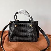 Colestore Valentino Garavani Raffia Grained Calfskin Small Rockstud Tote Black 25x18x1cm - 6
