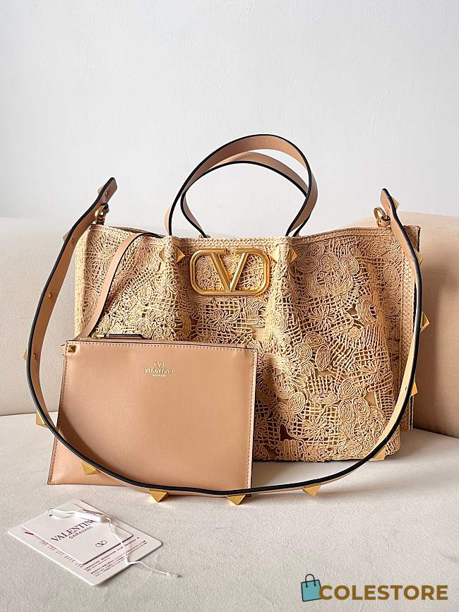 Colestore Valentino Garavani Medium lace-effect Raffia Tote Bag 35x25x17cm - 1