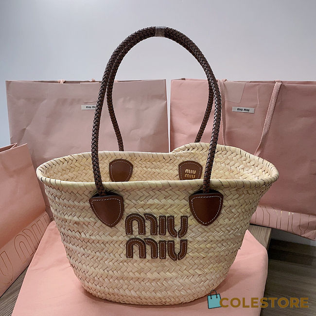 Colestore Miu Miu Woven Straw Tote Bag in Metallic 26x26x17cm - 1